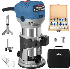 Dobetter 1.25HP Wood Router Tool, 6.5Amp Electric Trim Router, 6 Variable Speed Compact Palm Router Woodworking with 1/4" & 3/8" Collets, 12 Wood Router Bits and Portable Bag -DBTR700B