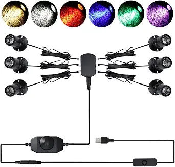 YaeCCC USB Powered Mini Spotlights for Display,Dimmable (6, Multicolor)