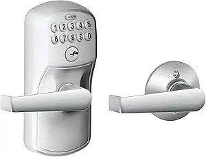 Schlage Plymouth Keypad Lock with Lever Handle, Electronic Keyless Door Entry, AutoLock Enabled, Satin Chrome, FE575 PLY 626 ELA