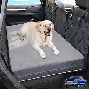 Backseat Dog Bed, Dog Bed for Car Back Seat, 4in Orthopedic Egg Crate Foam Pet Bed with Reversible Plush & Faux Leather for Backseat Extender  Waterproof, Stable Fit, Washable (55"x26.5", Gray)