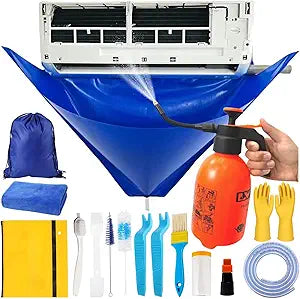 Oiktylr 18Pcs Mini Split Cleaning Kit Bag with 2L Pressure Sprayer, PVC AC Cleaning Cover, Waterproof Air Conditioner Cleaning Bib, HVAC Minisplit Cleaning Kit with Storage Bag (Small)