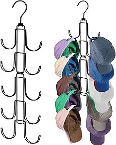 Hat Organizer for Closet: Collapsible Caps Rack with 10 Large Hooks