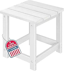 LZRS Square Patio Side Table, Heavy Duty HDPE Outdoor End Table with Wood Texture, Weatherproof Composite Table for Adirondack Chairs, Deck, Pool, Indoor/Outdoor, No Peeling or Cracking(White)