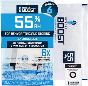 Integra Boost - 55% RH Level - 67 Gram Size - Two-Way Humidity Control Pack - Incl. Replacement Indicator Cards - Food Storage & Herbs Moisture Balancer For Up to 1 lb (Pack of 6)