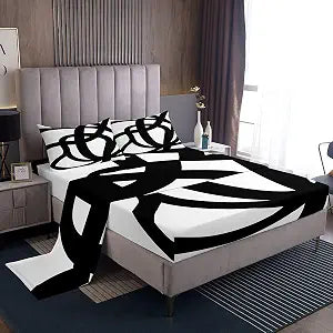 jejeloiu Stripe Line Bed Sheets Set Queen Size 4Pcs Soft
