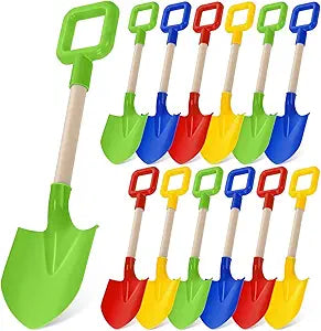 Honoson 24 Pack 16 Long Beach Spades Sand Shovels Toys Gardening Tools Sets Sandbox Sturdy Scoop Durable Wood Handle ABS Plastic Spade for Garden Sand Snow Backyard Summer Favors (Bright Color)
