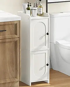 CHOEZON Toilet Paper Cabinet, Small Corner Floor Cabinet, Freestanding Toilet Paper Storage Cabinet with 2 Doors, Narrow Bathroom Cabinet, for Small Spaces, Bathroom, Living Room, Kitchen, White