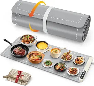 FYY Extra Large Warming Mat for Food - Rapid and Full Surface Heating, 6 Temp Settings, 6H Timer, Rollable Portable Food Warming Mat for Gatherings, Parties, Keep Meal Warm (XX Large Size, Gray)