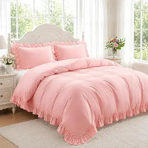 FUANNA Pink Duvet Cover Queen Size 3 Pieces, Washed Microfiber