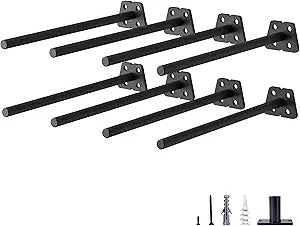 NEODROP 8-Pack 10 Inch Hidden Floating Shelf Bracket, Heavy Duty Blind Shelf Support Hardware | Invisible Wall Brackets for Kitchen, Fireplace Mantel Wood Shelves | Black Powder Coated Solid Steel
