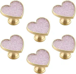 Purple Crystal Heart-Shaped knob, 6pcs Cabinets Door Knob Singe Hole Pull Handle for Living Room Bedroom Bathroom Kitchen