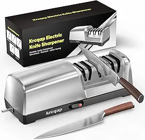 Knife Sharpener Electric for Kitchen - 3-Stage Kitchen Knife Sharpener - 15Precision Angle Guide Knife Sharpeners - Stainless Steel Grinding Head-Portable and Useful-Fast Sharpening, Repair, Polish