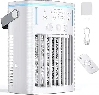 Portable Air Conditioners, New 4-in-1 Ultra-Quiet Portable AC Unit, 1000ML Water Tank Evaporative Air Cooler with 3-Cool Mist & 3-Speeds, Remote Control, 7 Color Light, 8H Timer for Bedroom,Office,Car