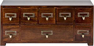 Label Holder Organizer Traditional Medicine Cabinet - Desktop Wide & Small Cabinet w/ 8 Drawers - Tabletop Apothecary Cabinet - Pre-Assembled Oriental Furniture - Vintage Card Catalog - Chest Drawer