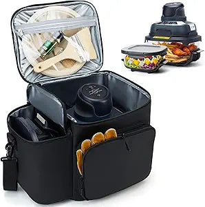Padded Carrying Case for Ninja Crispi Air Fryer 4QT & 6-Cup Glass Containers, Carry Bag with 5mm Thick Insulation, Multiple Compartments & Pockets for Accessories Storage and Travel, Black (Bag Only)