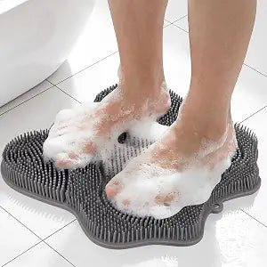 ozner Silicone Shower Foot Scrubber Mat with Non-Slip Suction Cups (Grey)