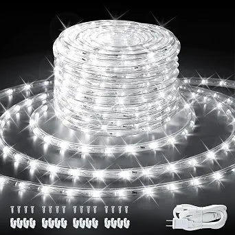 33ft/10m Rope Lights, 720 LEDs, 6000K Cool White Waterproof Rope Light