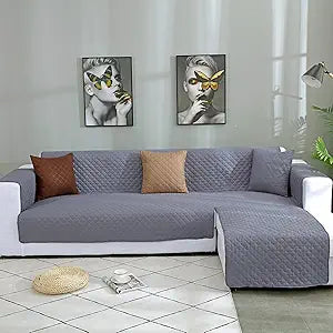 Double Side L Shape Couch Cover Sectional Sofa Covers Set Chaise Couch Cover Slip Covers for Sofas Couches Sectional Furniture Protector Cover (Large,Grey)