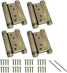2 Pairs (4Pcs) 3inch Double Action Spring Hinge Stainless Steel Cafe Saloon Door Swing Self Closing Ancient Bronze with Screws