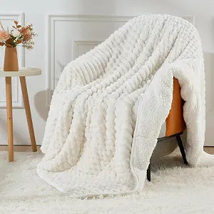 Uttermara Weighted Blanket for Adults Queen Size 15lbs, Soft Cozy Sherpa Fleece Heavy Blanket for Sleep and Calm, Fuzzy Warm Jacquard Bed Blanket, 60 x 80 Inches, Cream White