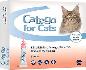 Catego Flea and Tick Prevention for Cats - Cat Flea Treatment Topical Drops, Fast Acting Flea & Tick Control Drops, Over 1.5 lbs, 3 Month Supply