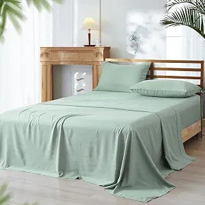 PHF Cooling Sheets Set Twin Size, Rayon Derived from Bamboo & Polyester, Breathable & Wrinkle Free Silky Soft Bedding Sheets, Wider Elastic Band, 16" Deep Pocket Bedding Set & Pillowcase, Sage Green