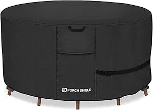 Porch Shield Round Patio Furniture Cover - Waterproof 600D Heavy Duty Outdoor Table and Chairs Cover 76 inch, Black