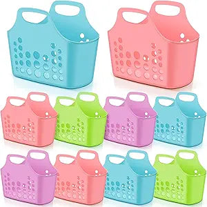 Nuogo 10 Pack Multicolor Plastic Basket with Handles Oval Plastic Shower Caddy Bulk Reusable Multipurpose Storage Organizer for Bathroom Dorm Communal Showers Kitchen School, 10.6" x 6" x 10"
