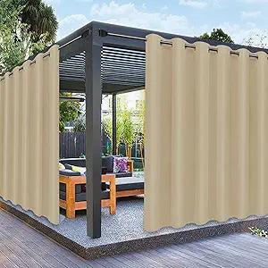 PureFit Outdoor Curtains for Patio Waterproof Weatherproof, UV Resistant Outside Curtains for Gazebo, Front Porch, Pergola, Sun Blocking Privacy Curtain, 100W x 108L inch, 1 Panel, Beige