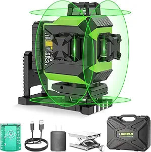 Huepar 4 x 360 Laser Level Self-leveling 4D Green Beam Cross Line 16 Lines Tiling Floor Laser Tool - 2 x 360 Horizontal/Vertical Laser Lines -rechargeable & Integrated Magnetic Bracket 704CG