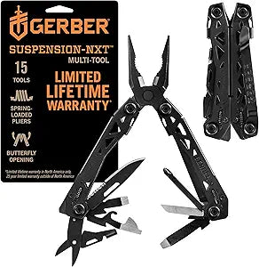 Gerber Gear Suspension-NXT EDC Multitool 15-in-1 Pocket Knife, Needle Nose Pliers and Wire Stripper for Camping and Survival, Black