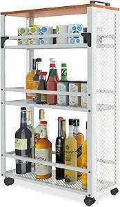 2026 New, Slim Kitchen Storage Cart, 3 Tier Metal Rolling Utility Cart Mesh Basket, Multifunction Wire Basket Shelf Trolley for Home Laundry, Bathroom, Living Room, White