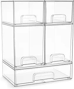 Sorbus Acrylic Storage Containers - 5 Pack, Stackable Storage Bins Set for Bathroom Organization - Clear Acrylic Drawer Organizers - Makeup Case Pull-Out Drawers (7.6 and 4.4 Tall and 12.1 Wide)