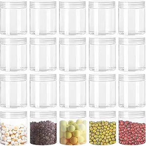20 Pack 4oz Clear Plastic Jars with Lids,115ml Wide-Mouth Refillable Storage Containers,Empty Round Containers for Candy,Beads,Lotion,Slime Making and Food Storage