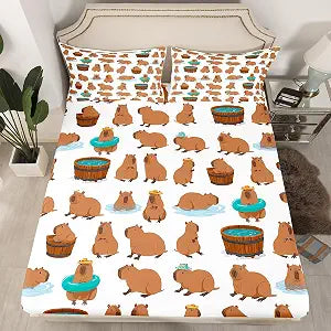 jejeloiu Capybaras Bed Sheets Set Sheet Set Full Size for Kids Boys Girls