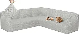 Sectional Couch Covers L Shape Sofa Cover 1-Piece Stretch Corner Couch Covers Non Slip Washable Sofa Slipcovers Soft Fleece Furniture Protector for Dogs Pet (Small, Light Gray)