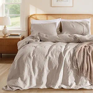 LBRO2M 100% France Linen Duvet Cover Set 3 Pcs Including 1 Flax Comforter Cover with Zipper Closure, 2 Pillowcase, Cozy Duvet Cover King Size, Linen Color