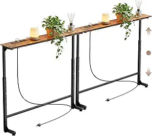 Adjustable Height Narrow Sofa Table with Built-in Power Outlets, 78" Long Console Table Behind Couch Table with Charging Station Skinny Entryway Table for Living Room & Hallway (Rustic Brown)