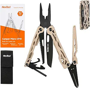 NexTool Camper CP10 Multitool12-in-1 Multi tool with Scissors, Fire Starter, Tent Stake Puller, Locking Knife & Saw  EDC Gear for Outdoor, Hiking, BackpackingGifts for Men