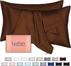 Silk Pillow Cases 2 Pack Standard Size with Hidden Zipper, Mulberry Silk Pillowcase for Hair and Skin, Smooth and Soft Breathable Cooling Silk Satin Pillowcase Set of 2, Gifts for WomenBrown