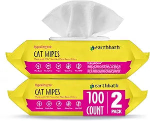 earthbath, Hypo-Allergenic Cat Wipes - Fragrance Free CatWipes for Paws and Butt, Best Pet Wipes for Cats with Sensitive Skin, Made in USA, Cruelty-Free Cat Cleaning Wipes - 100 Count (2 Pack)