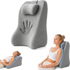 Back Wedge Pillow for Sofa, Lumbar Support Reading Pillow for Bed, Back Support Cushion for Sitting Up, Angled Design for Relaxing, Bedtime and Night Comfort (Light Gray)
