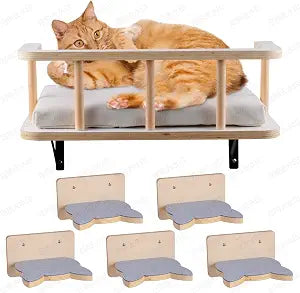 Large Cat Wall Shelves with 5 Steps - Heavy Duty Cat Wall Furniture, Climber, Shelves & Perches with Comfy Cushion & Guardrails, Space-Saving for Indoor Cats(Grey)