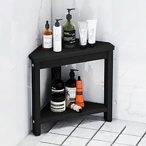 15-Inch Corner Shower Stool, HDPE Waterproof Shower Foot Rest for Shaving Legs, Small Foot Stool for Bathroom, Bathtub (2-Tier, Black)