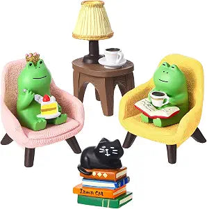 6 Pcs Miniature Resin Frog Figurines Set for Desk Shelf