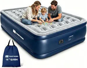 Queen Air Mattress with Built in Pump,18" Raised XL Full Blow up Air Mattress,3 Mins Quick Self-Inflation/Deflation,660lbs Max Durable Inflatable Bed for Camping/Home/Guests/Travel (Navy)