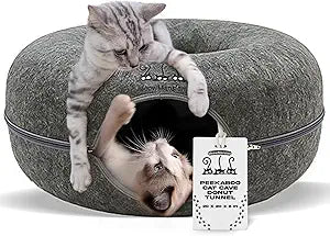 MeowMansion - Indoor Cat Tunnel Bed - Scratch Resistant Peekaboo Cave Donut Shape - Multifunctional Playground, Caves, Toys (Grey)