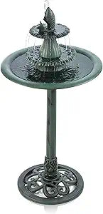 Alpine Corporation 40" Tall Outdoor 3 Tier Pedestal Water Fountain with Vintage Birdbath Accent, Garden Decor, Green