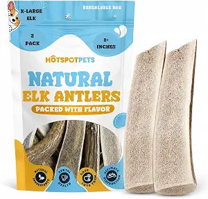 hotspot pets Grade A, Split Elk Antlers for Large Dogs X-Large 8+ Inches- Premium Elk Antlers for Dogs 50+Lbs (2 Pack) Naturally Shed Antler Bone for Large Breed Aggressive Chewers -Sourced in USA
