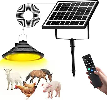 Solar Chicken Coop Light with Timer | Three-Color Dimmable LED, IP66 Waterproof Hanging Ceiling Pendant Light Suitable for Poultry Farms,Coops,Patio,Camping,Garage etc